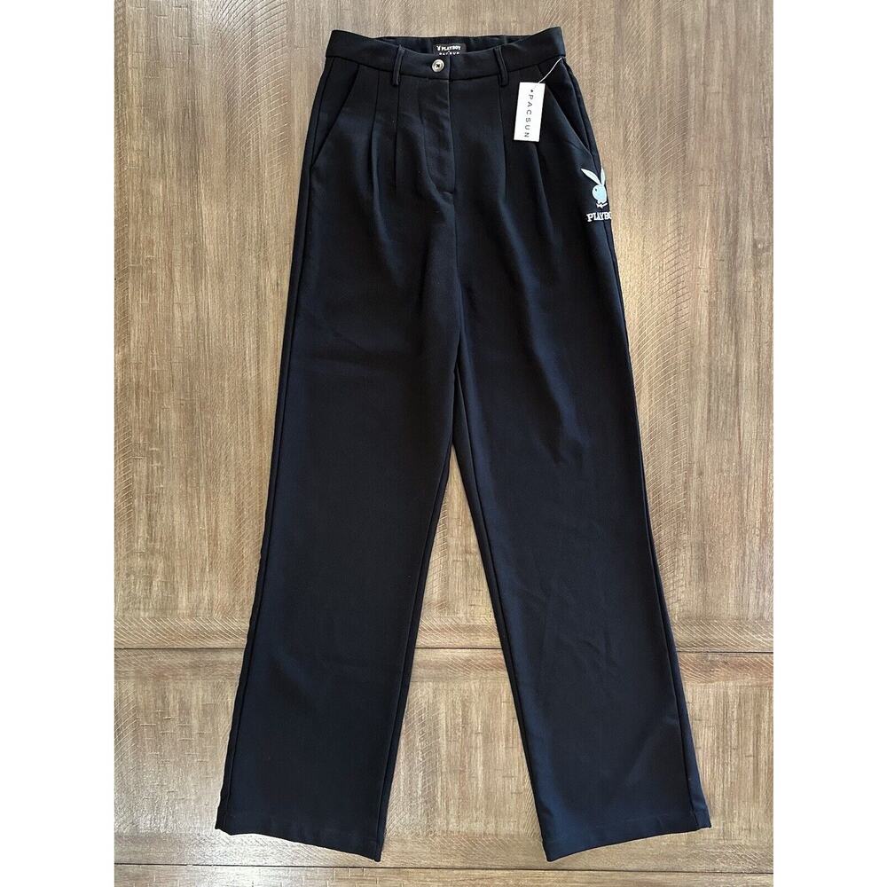 NWT Pacsun Playboy Black Boyfriend Fit Wide Leg Embroidered Bunny Logo Pants XS - Picture 16 of 16
